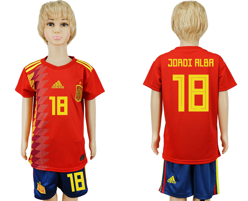2018 World Cup Children football jersey SPAIN CHIRLDREN #18 JORD